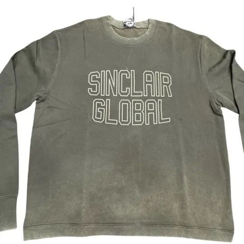 Sinclair Global Distressed Crewneck Sweater Mens Small Hunter Green BNWT